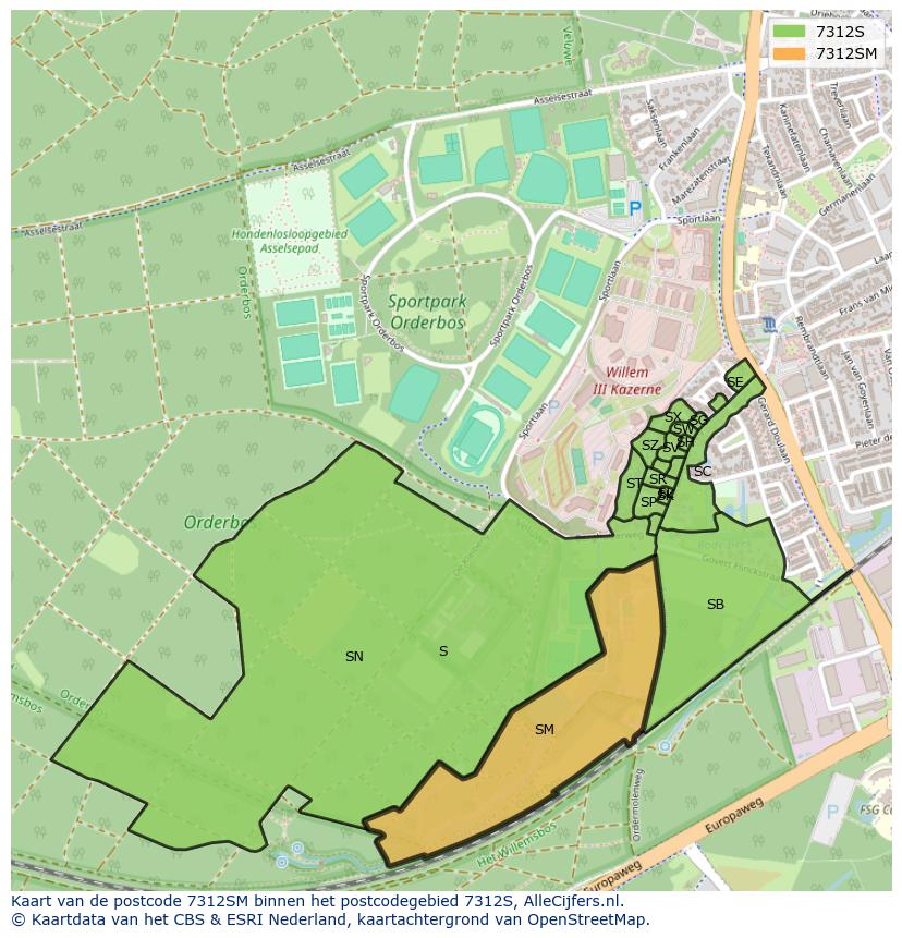 Afbeelding van het postcodegebied 7312 SM op de kaart.