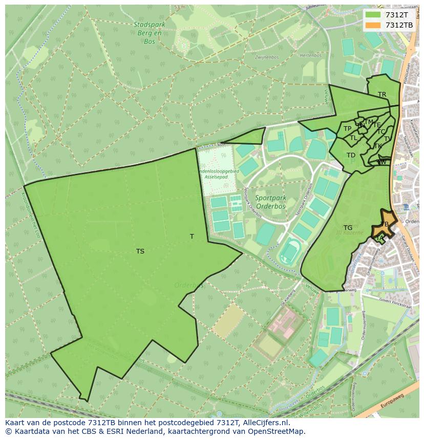 Afbeelding van het postcodegebied 7312 TB op de kaart.