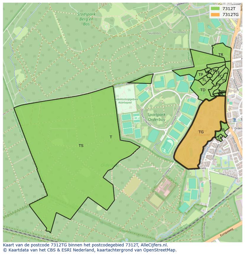 Afbeelding van het postcodegebied 7312 TG op de kaart.