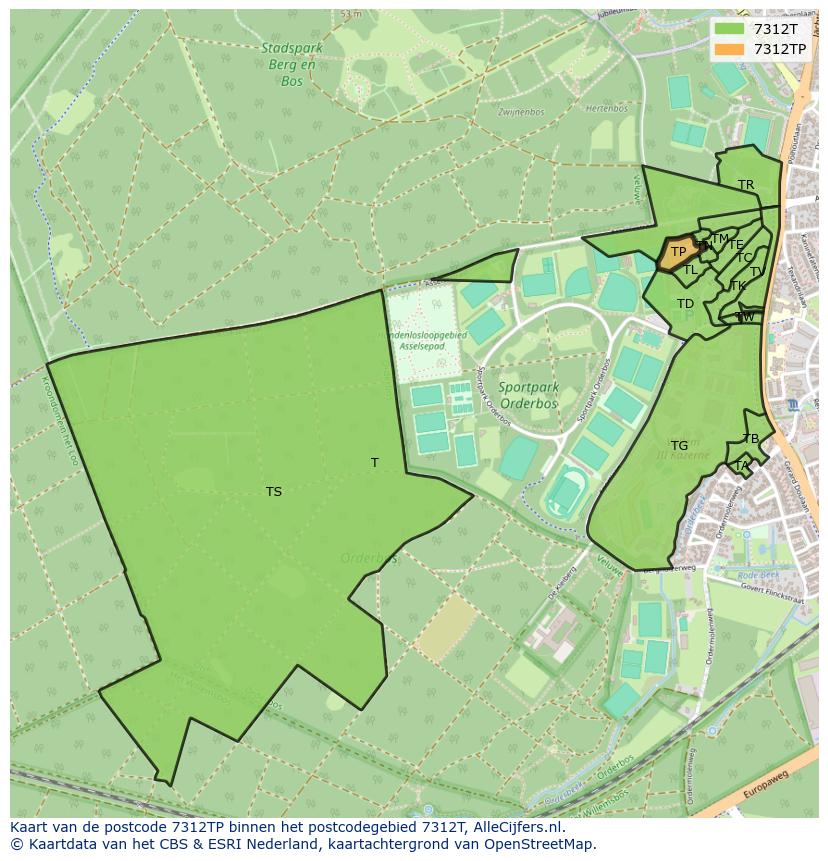 Afbeelding van het postcodegebied 7312 TP op de kaart.