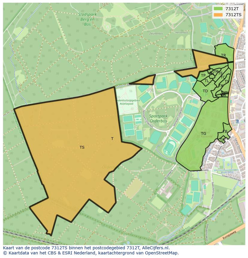 Afbeelding van het postcodegebied 7312 TS op de kaart.