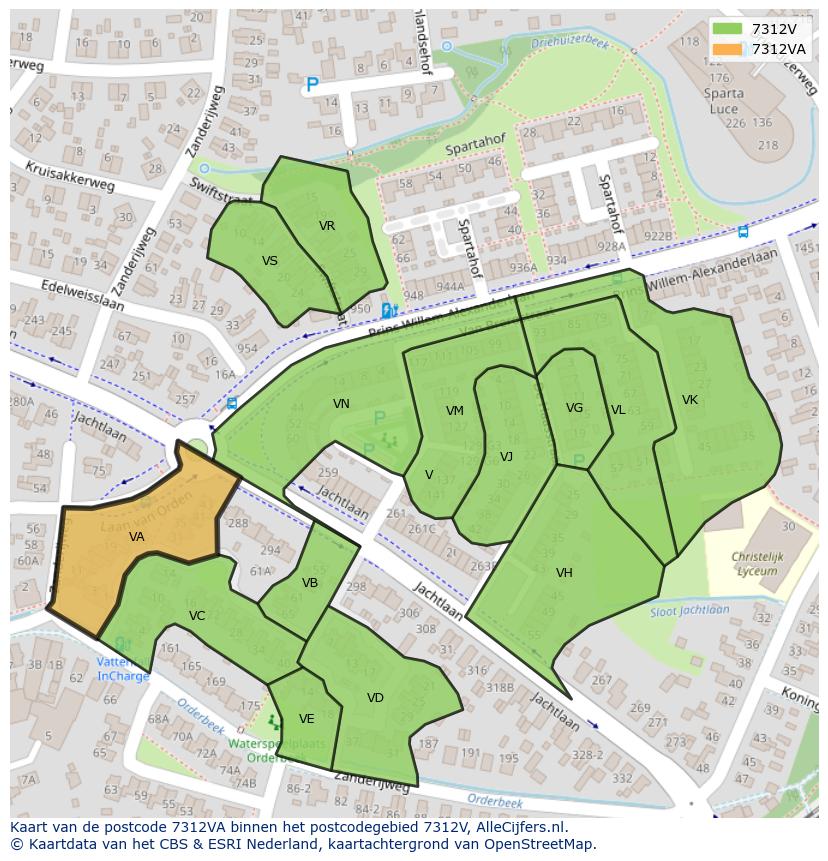 Afbeelding van het postcodegebied 7312 VA op de kaart.