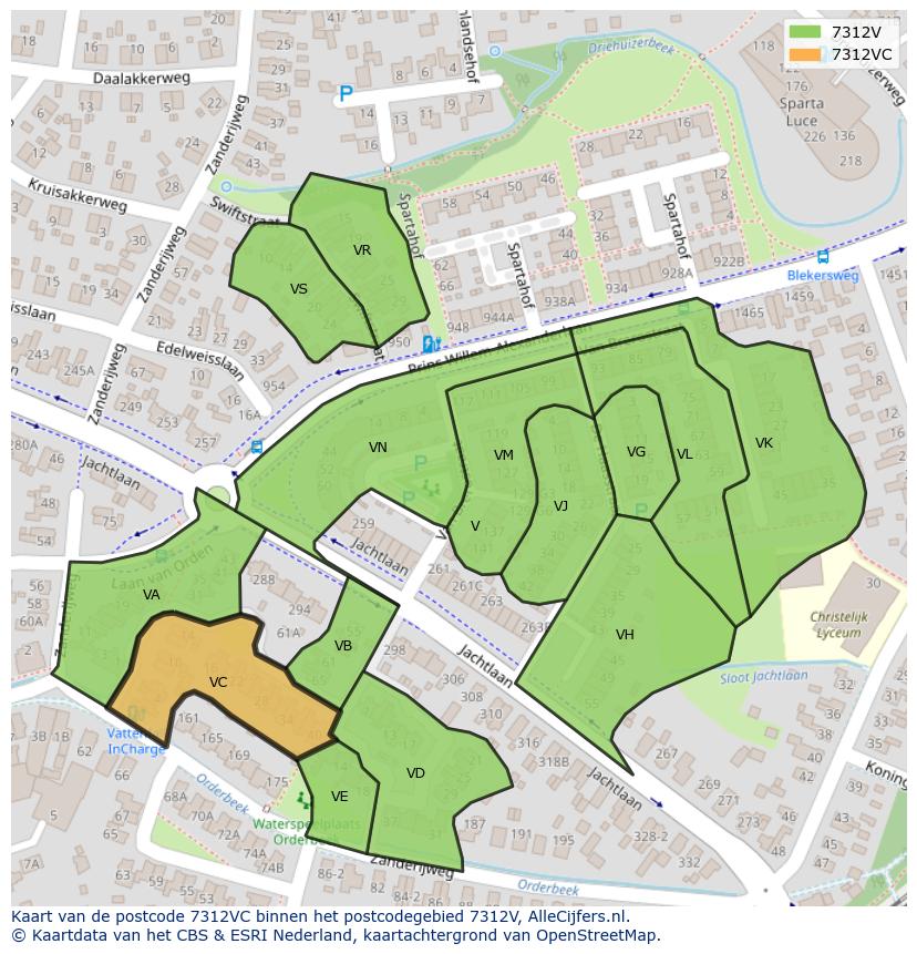 Afbeelding van het postcodegebied 7312 VC op de kaart.