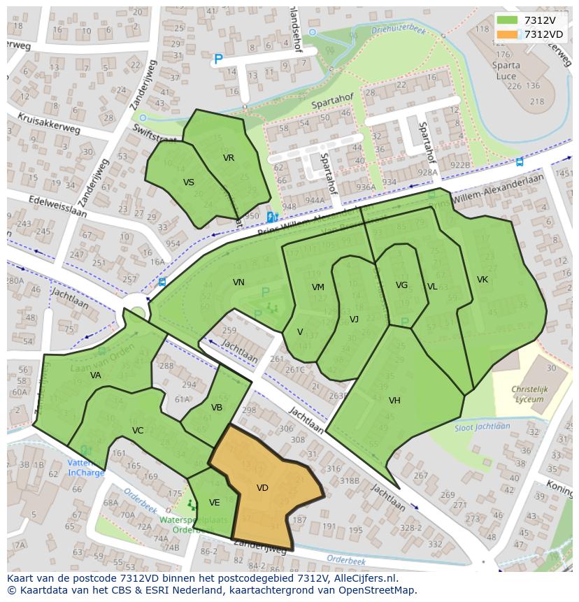 Afbeelding van het postcodegebied 7312 VD op de kaart.