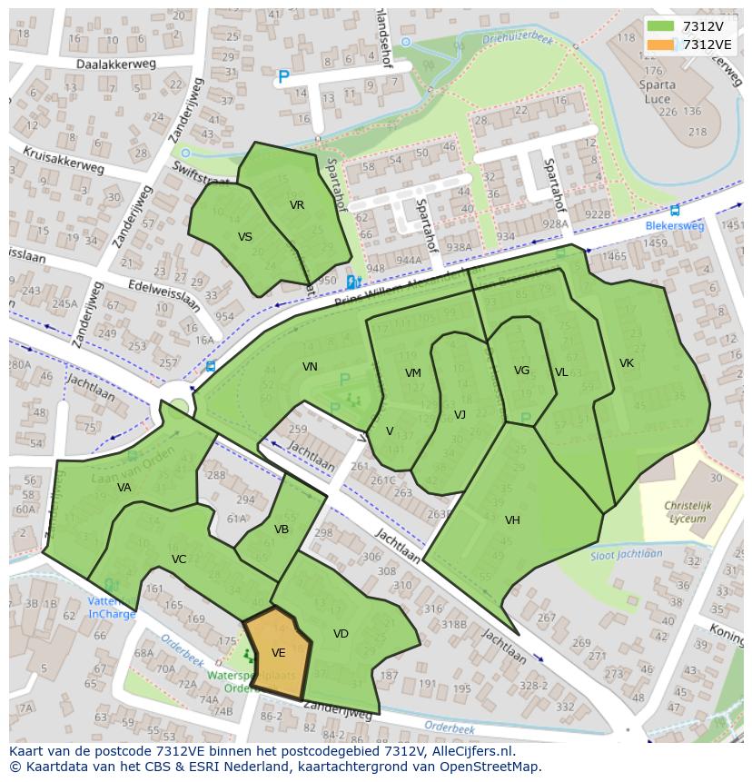 Afbeelding van het postcodegebied 7312 VE op de kaart.