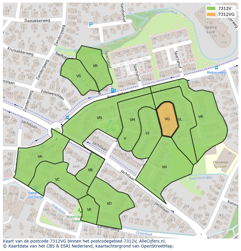 Afbeelding van het postcodegebied 7312 VG op de kaart.
