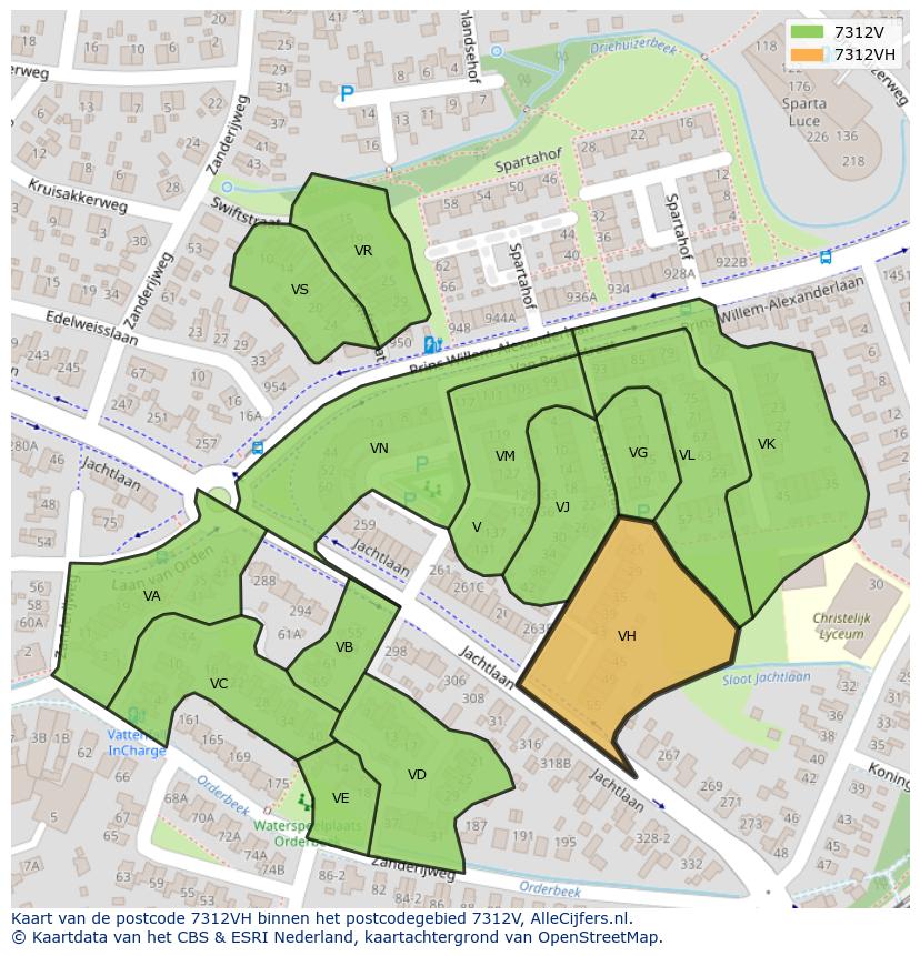 Afbeelding van het postcodegebied 7312 VH op de kaart.
