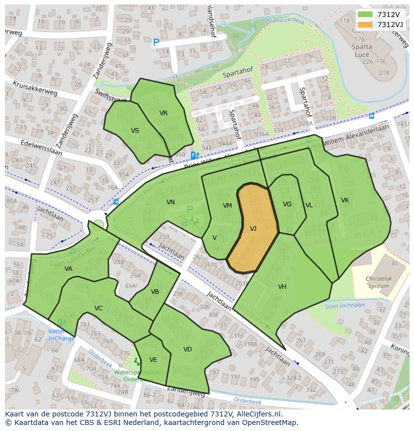 Afbeelding van het postcodegebied 7312 VJ op de kaart.