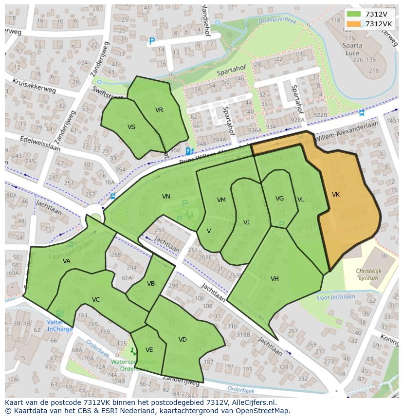 Afbeelding van het postcodegebied 7312 VK op de kaart.