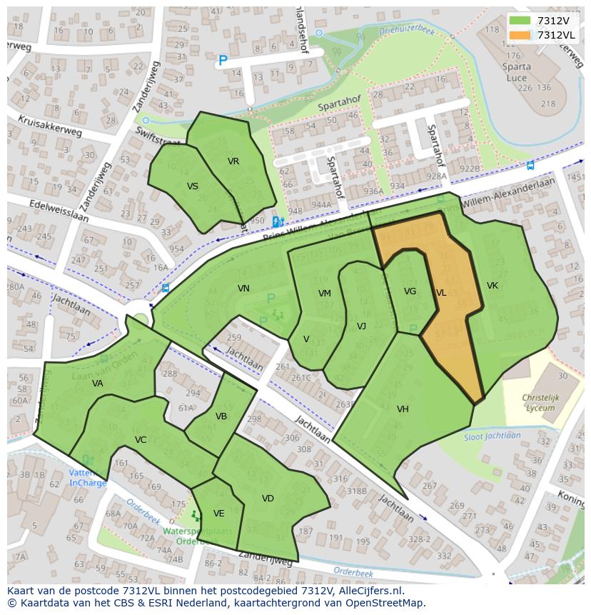 Afbeelding van het postcodegebied 7312 VL op de kaart.