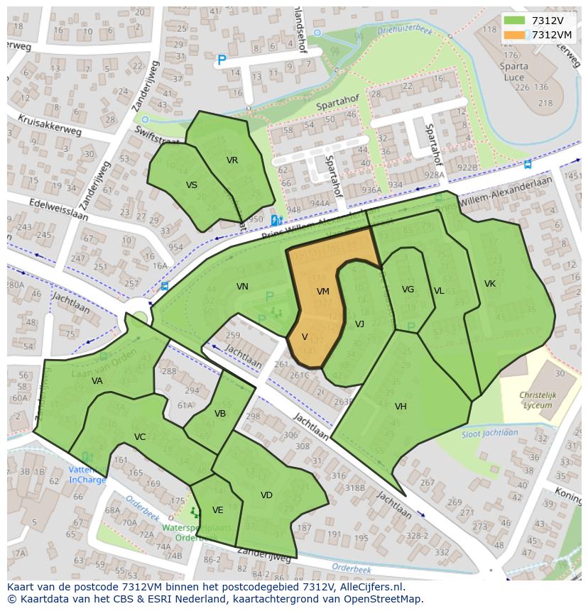 Afbeelding van het postcodegebied 7312 VM op de kaart.
