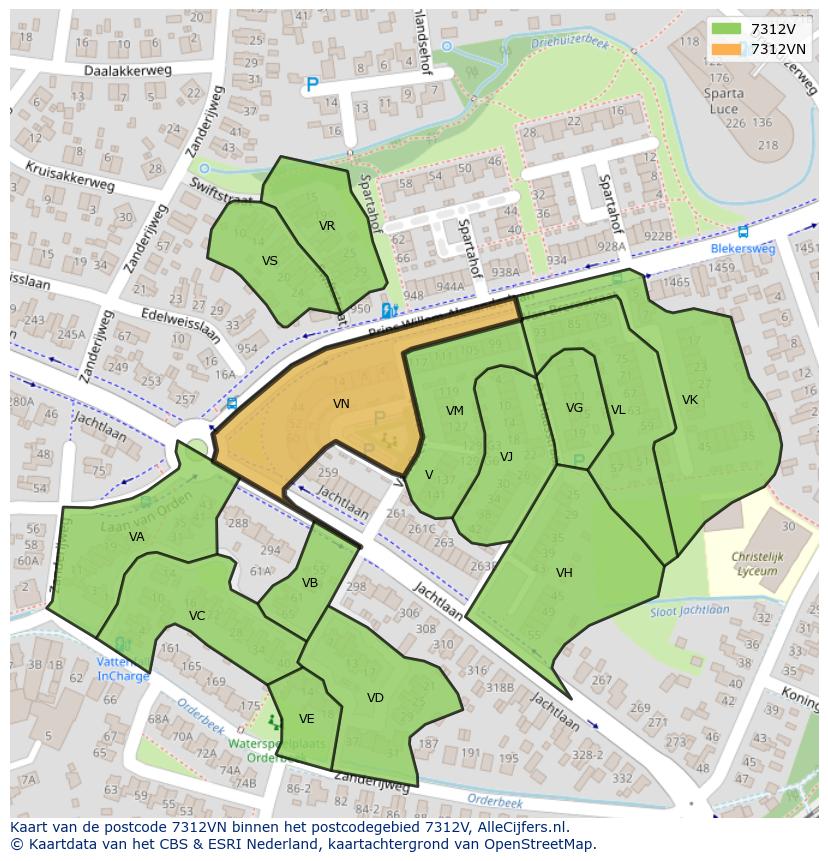 Afbeelding van het postcodegebied 7312 VN op de kaart.