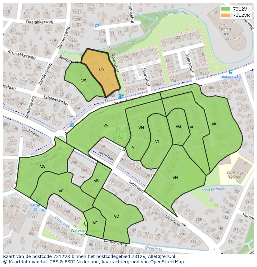 Afbeelding van het postcodegebied 7312 VR op de kaart.