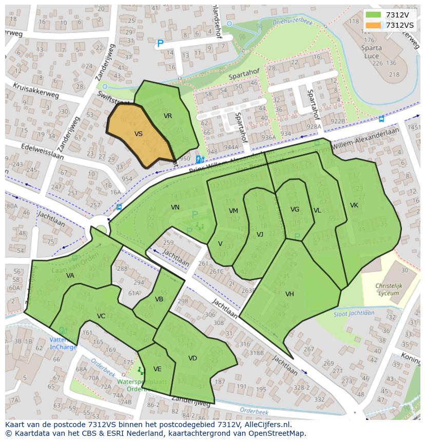 Afbeelding van het postcodegebied 7312 VS op de kaart.