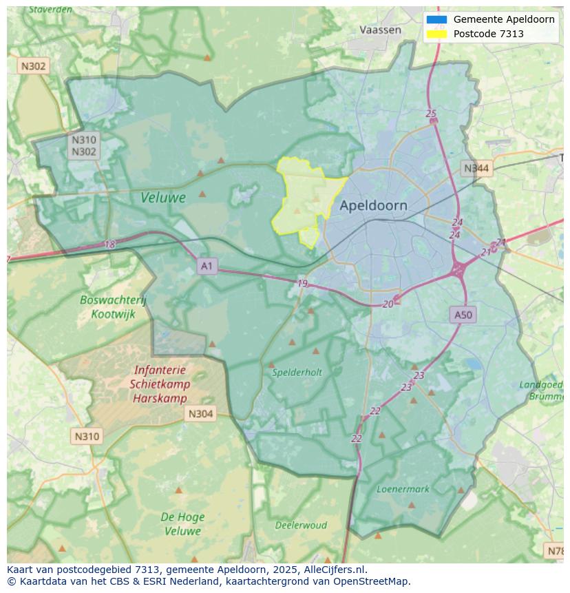 Afbeelding van het postcodegebied 7313 op de kaart.