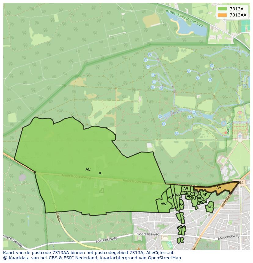 Afbeelding van het postcodegebied 7313 AA op de kaart.