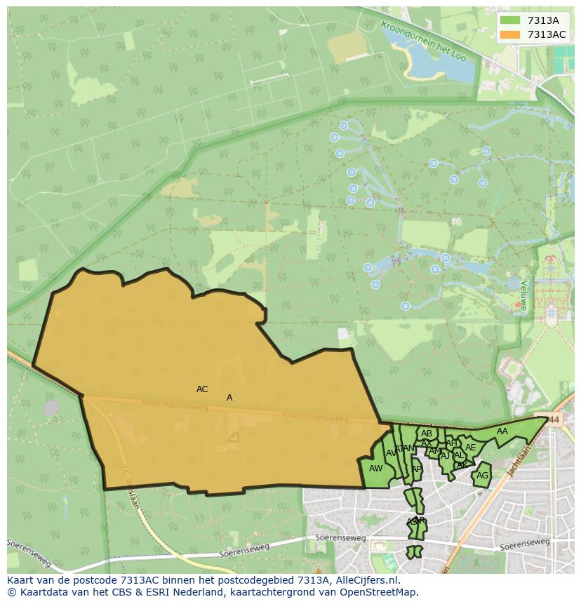Afbeelding van het postcodegebied 7313 AC op de kaart.