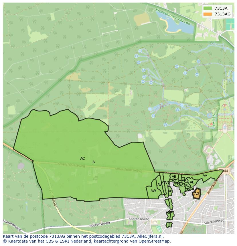 Afbeelding van het postcodegebied 7313 AG op de kaart.