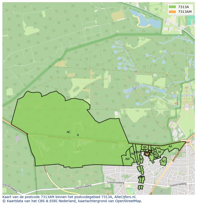 Afbeelding van het postcodegebied 7313 AM op de kaart.