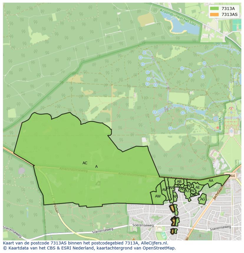 Afbeelding van het postcodegebied 7313 AS op de kaart.