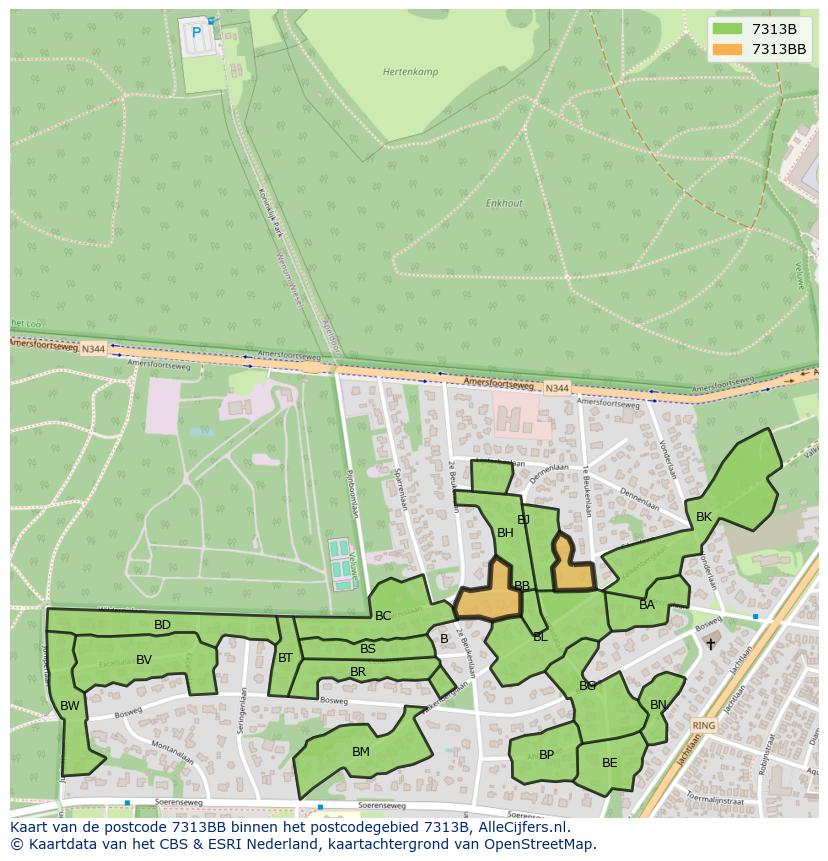 Afbeelding van het postcodegebied 7313 BB op de kaart.
