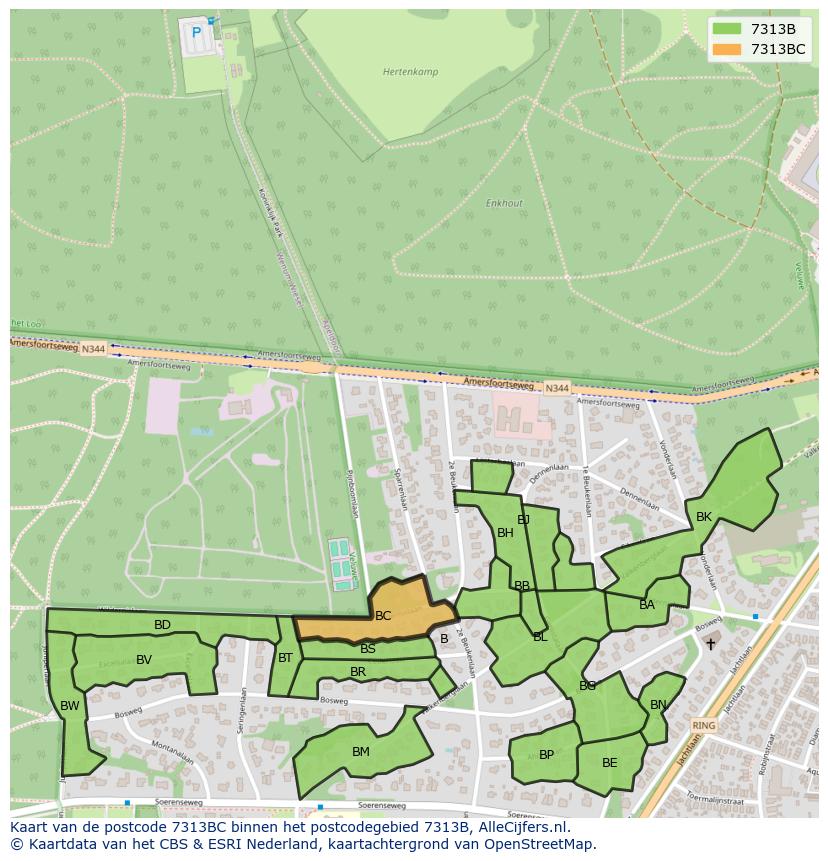 Afbeelding van het postcodegebied 7313 BC op de kaart.