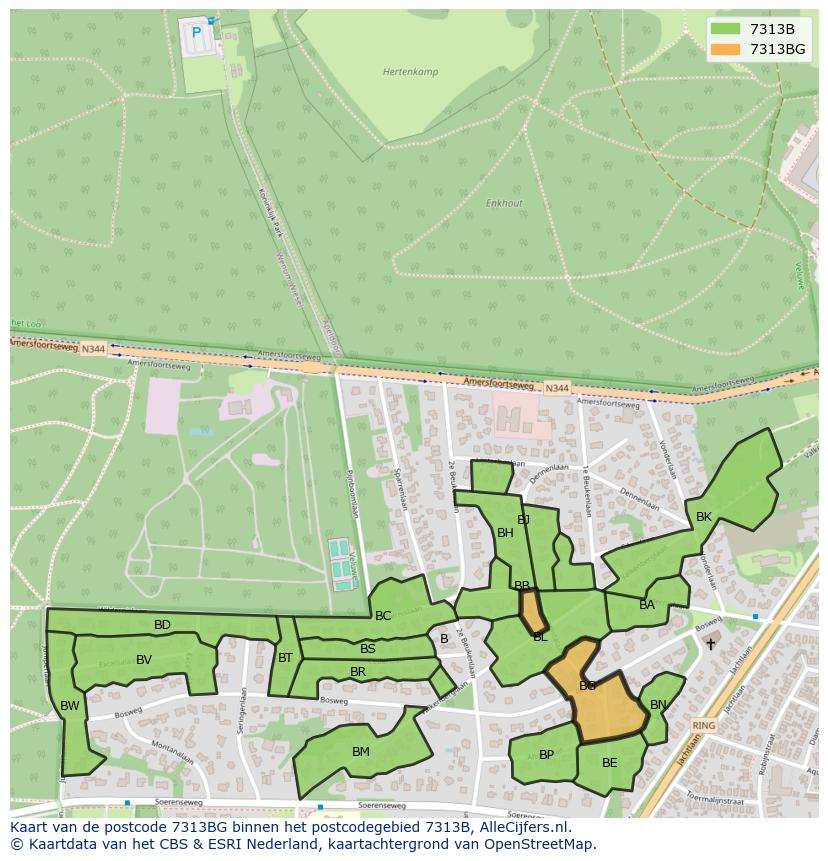 Afbeelding van het postcodegebied 7313 BG op de kaart.