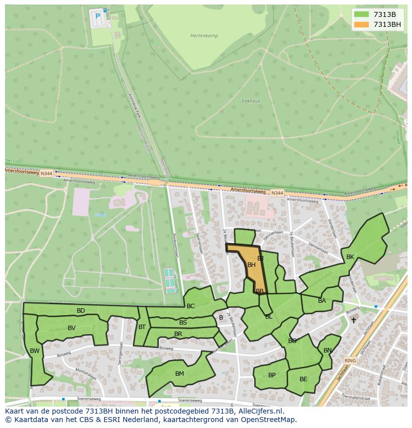 Afbeelding van het postcodegebied 7313 BH op de kaart.