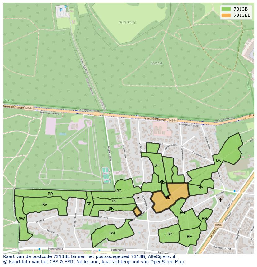 Afbeelding van het postcodegebied 7313 BL op de kaart.