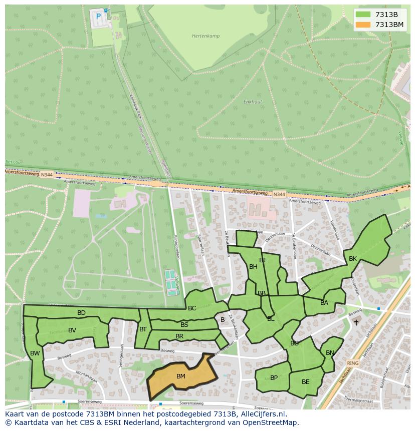 Afbeelding van het postcodegebied 7313 BM op de kaart.