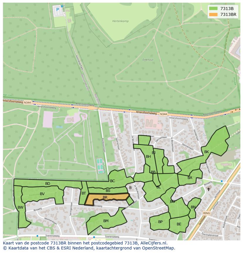 Afbeelding van het postcodegebied 7313 BR op de kaart.