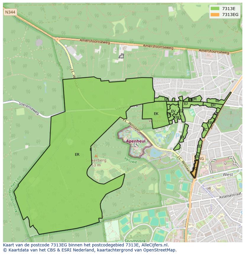 Afbeelding van het postcodegebied 7313 EG op de kaart.