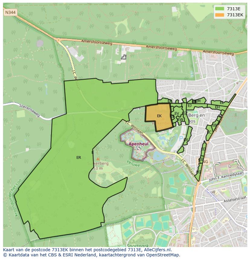 Afbeelding van het postcodegebied 7313 EK op de kaart.