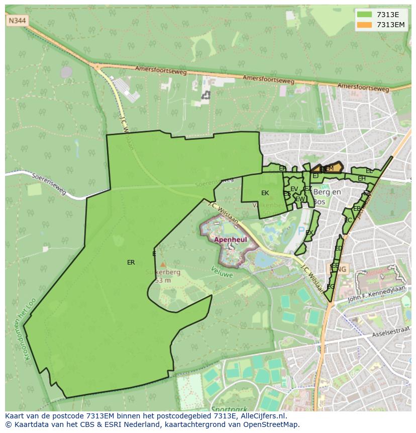 Afbeelding van het postcodegebied 7313 EM op de kaart.