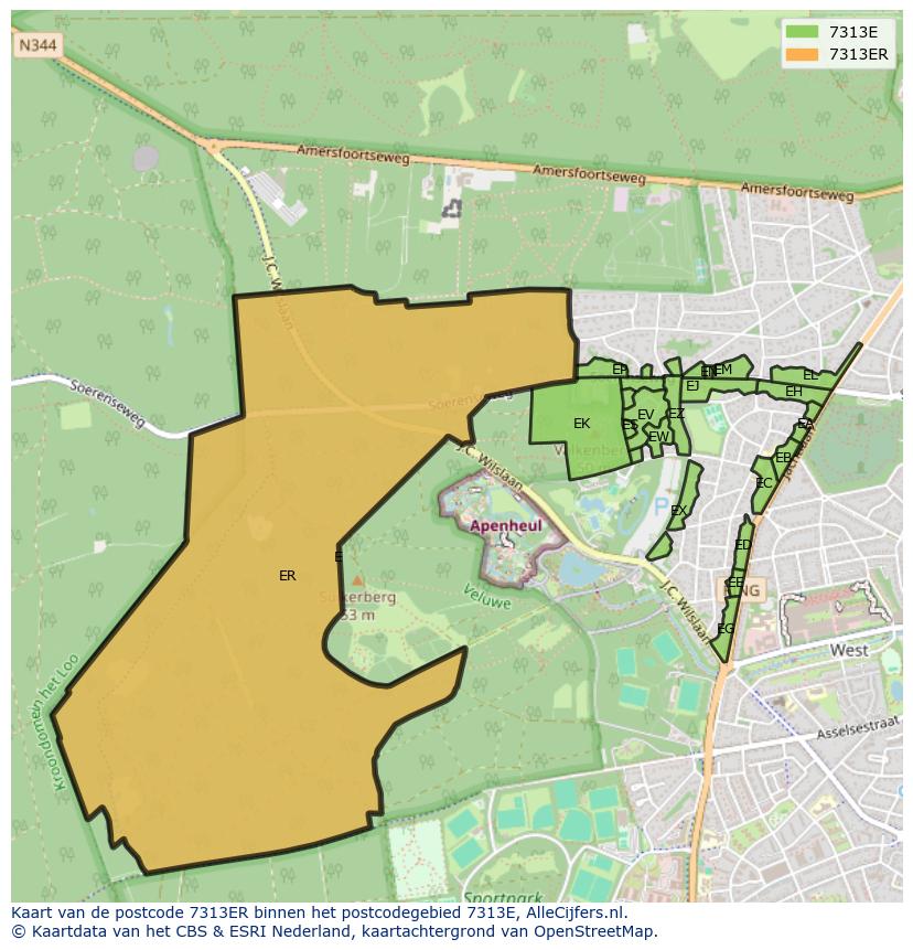 Afbeelding van het postcodegebied 7313 ER op de kaart.