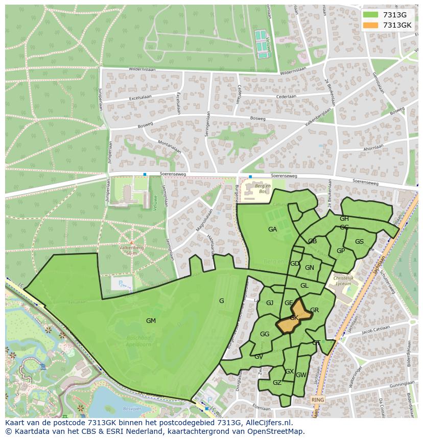 Afbeelding van het postcodegebied 7313 GK op de kaart.