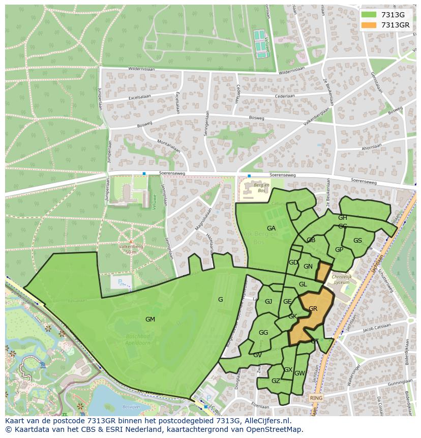 Afbeelding van het postcodegebied 7313 GR op de kaart.