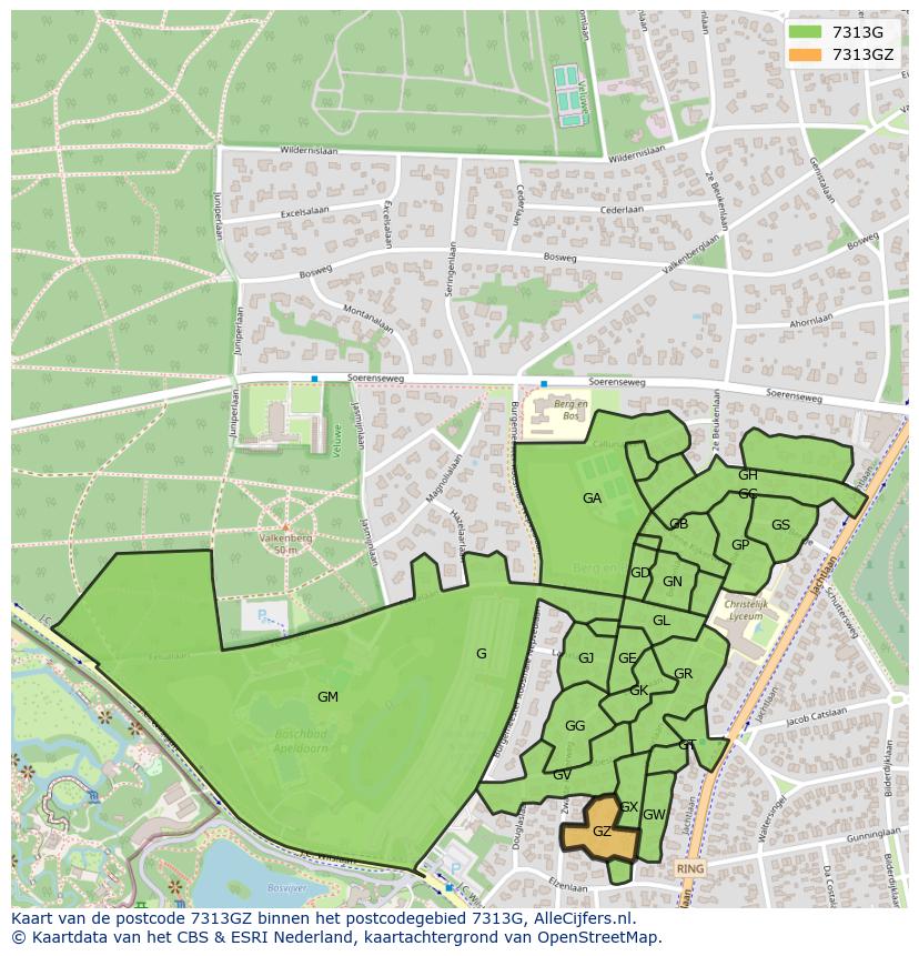 Afbeelding van het postcodegebied 7313 GZ op de kaart.