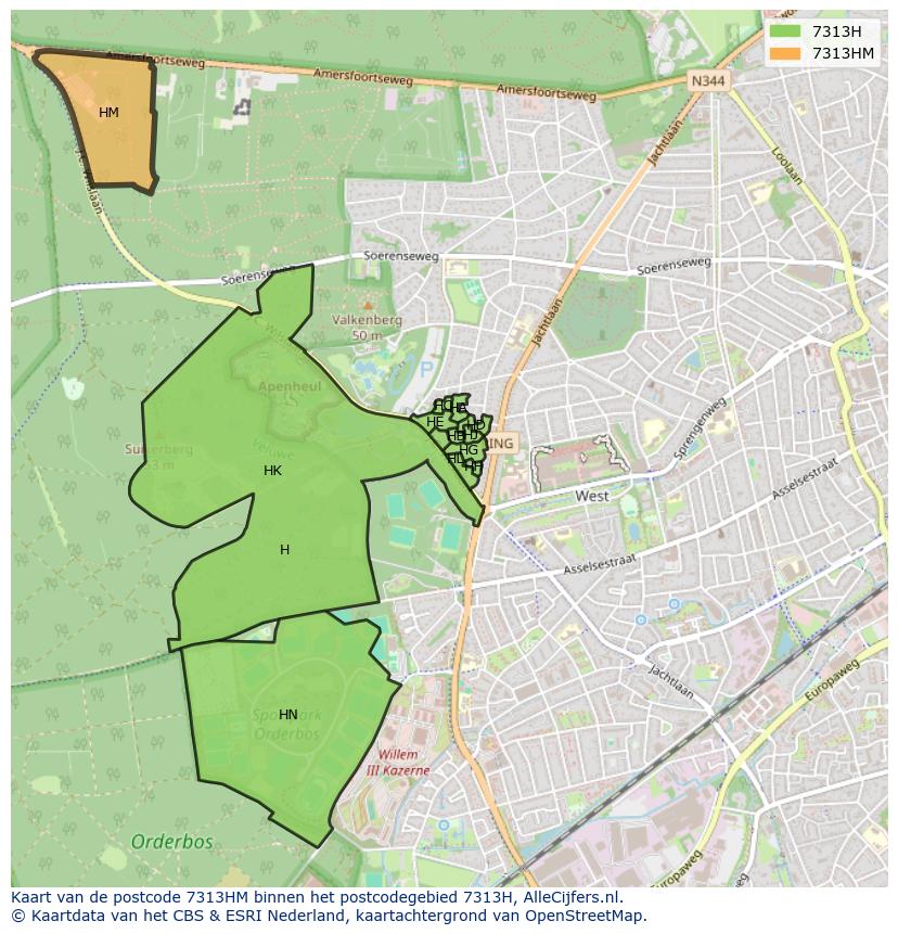Afbeelding van het postcodegebied 7313 HM op de kaart.
