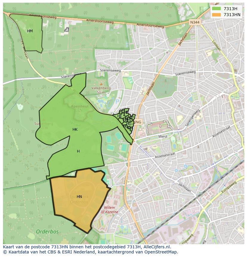 Afbeelding van het postcodegebied 7313 HN op de kaart.