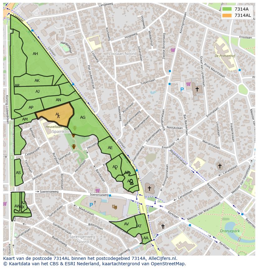 Afbeelding van het postcodegebied 7314 AL op de kaart.