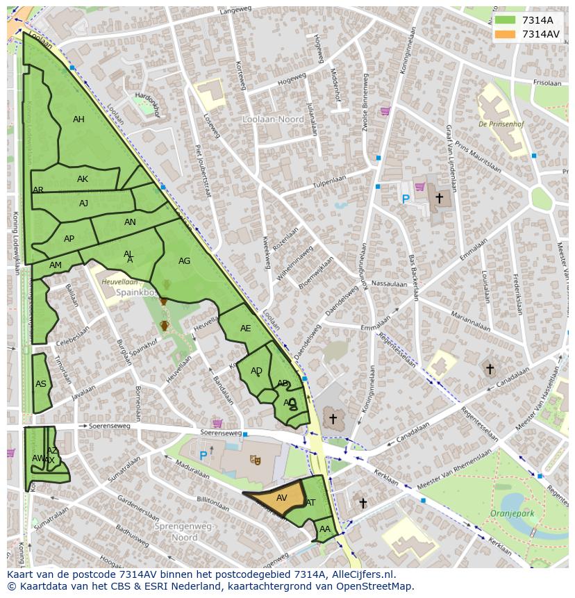 Afbeelding van het postcodegebied 7314 AV op de kaart.