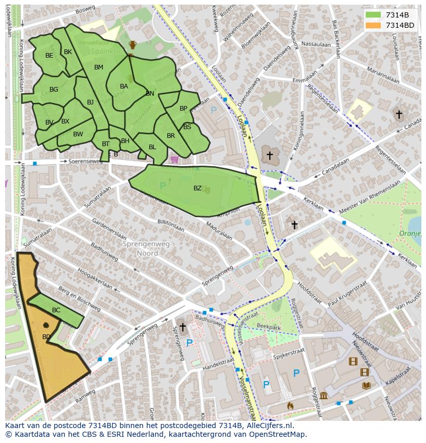 Afbeelding van het postcodegebied 7314 BD op de kaart.