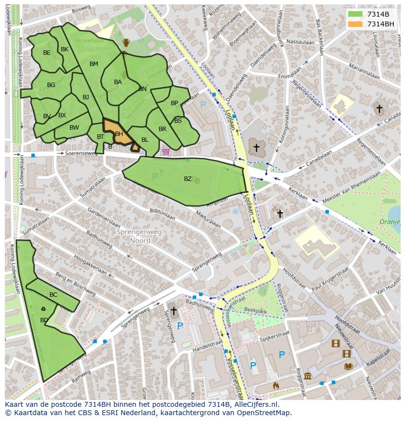 Afbeelding van het postcodegebied 7314 BH op de kaart.