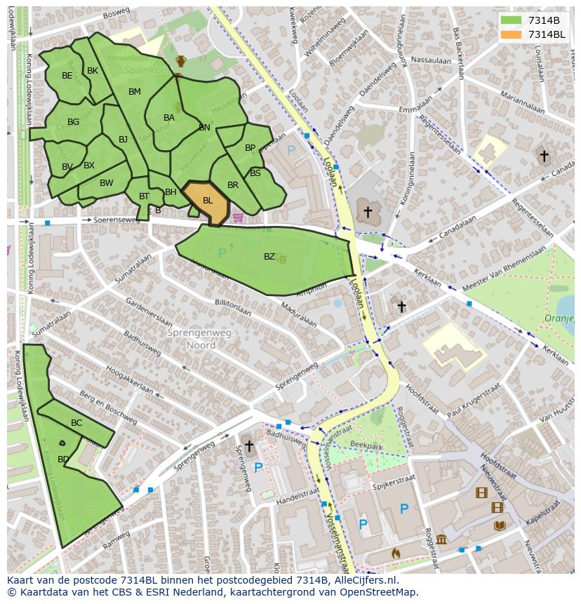 Afbeelding van het postcodegebied 7314 BL op de kaart.