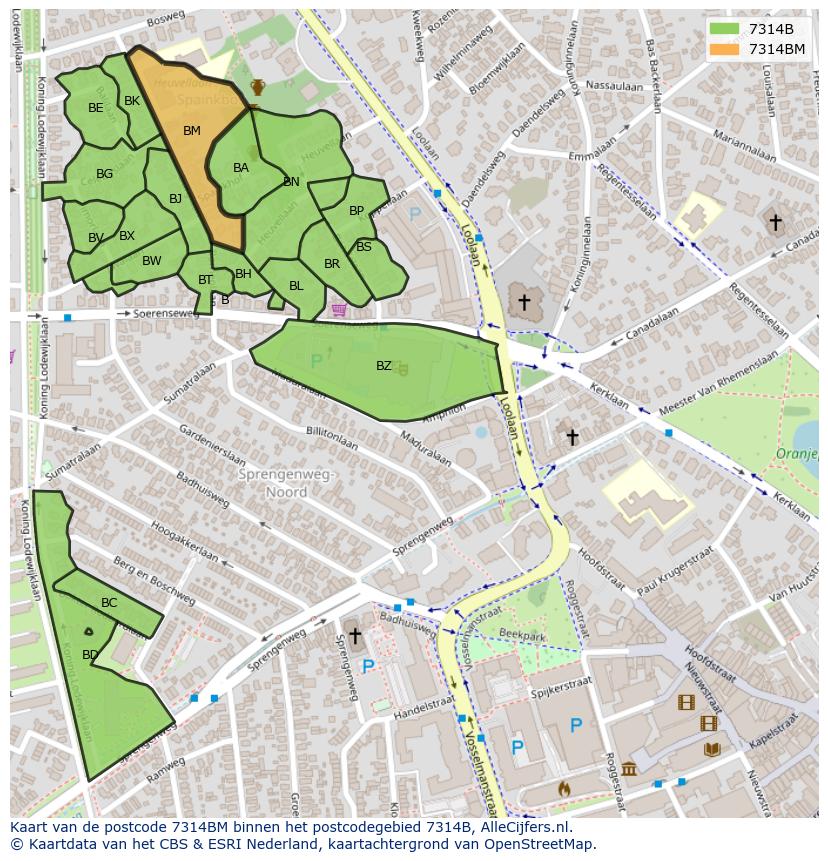 Afbeelding van het postcodegebied 7314 BM op de kaart.