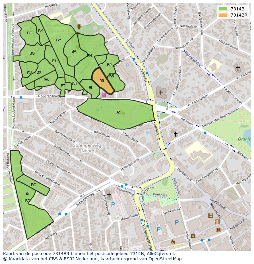Afbeelding van het postcodegebied 7314 BR op de kaart.