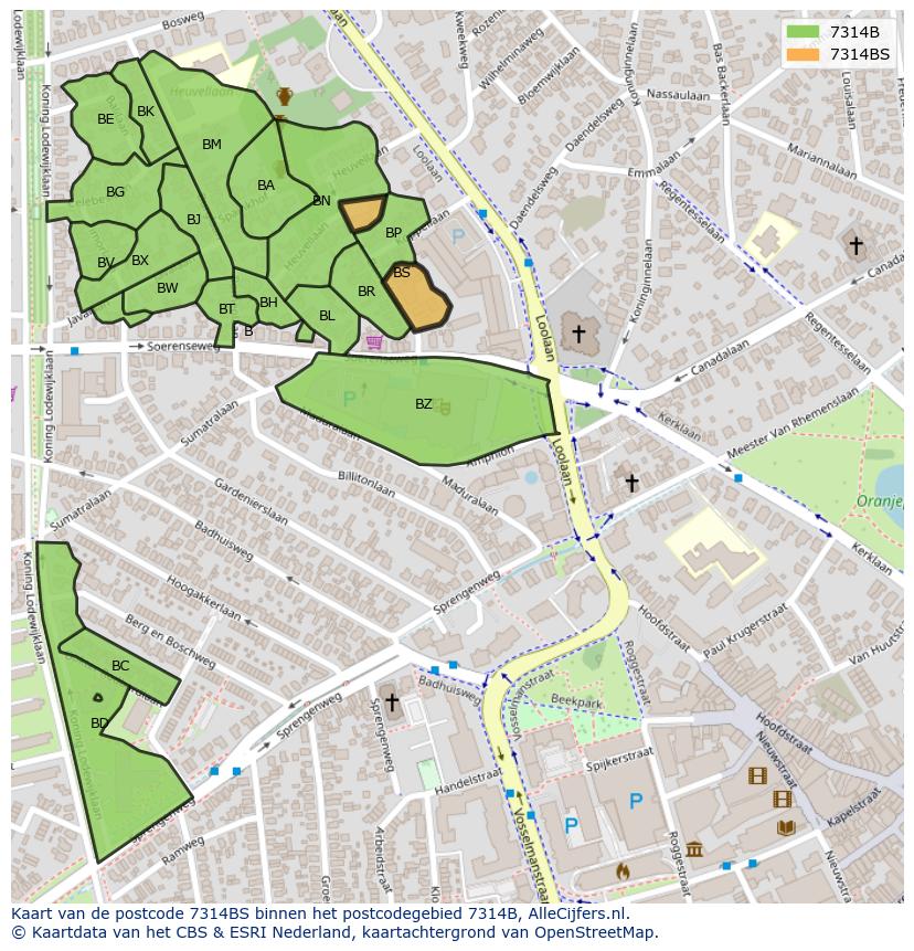 Afbeelding van het postcodegebied 7314 BS op de kaart.