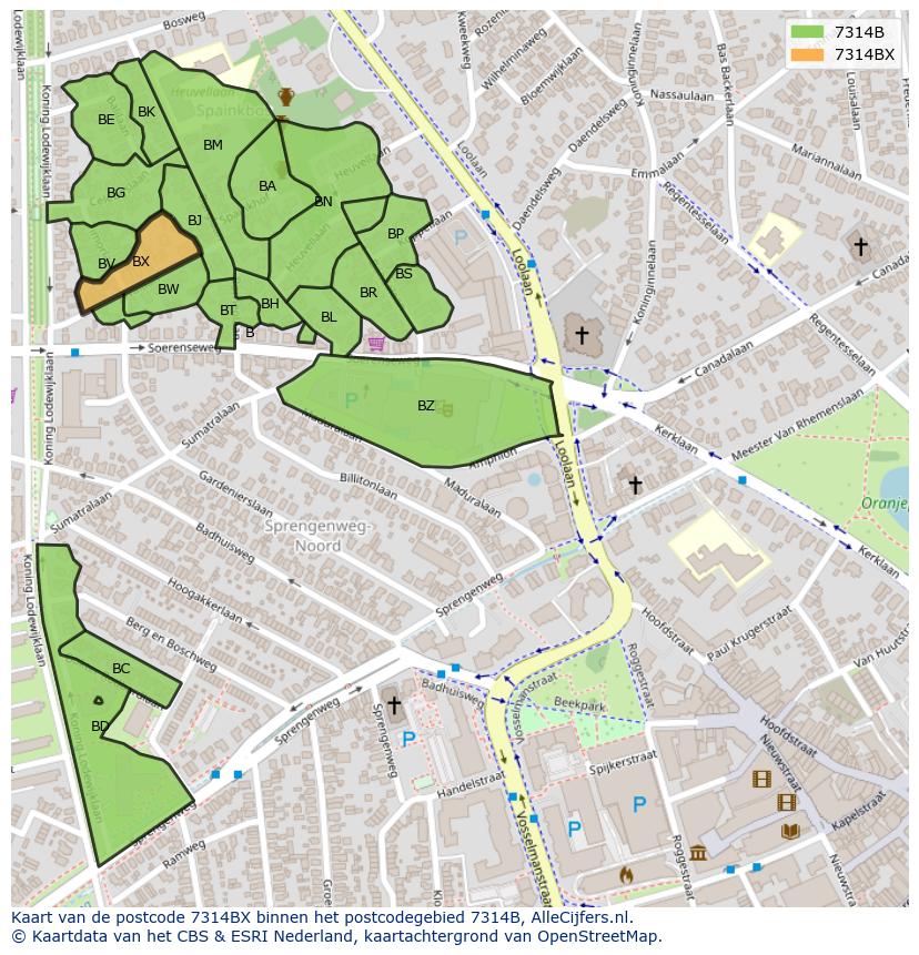 Afbeelding van het postcodegebied 7314 BX op de kaart.