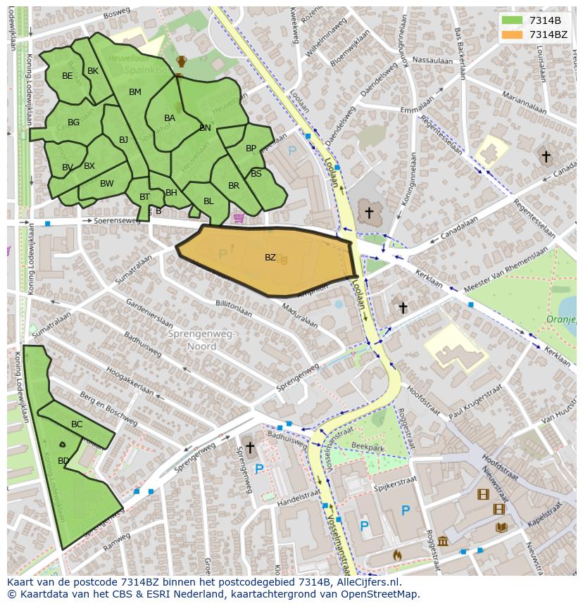 Afbeelding van het postcodegebied 7314 BZ op de kaart.